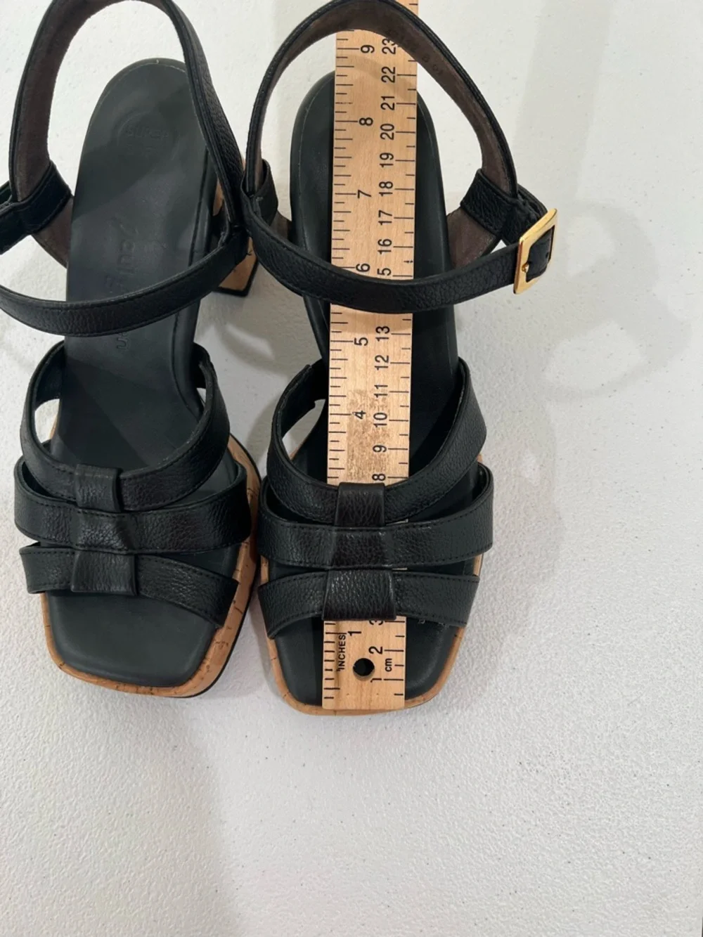 PAUL GREEN Black Leather Cork-Platform Strappy Sandals  comfor insole 7
